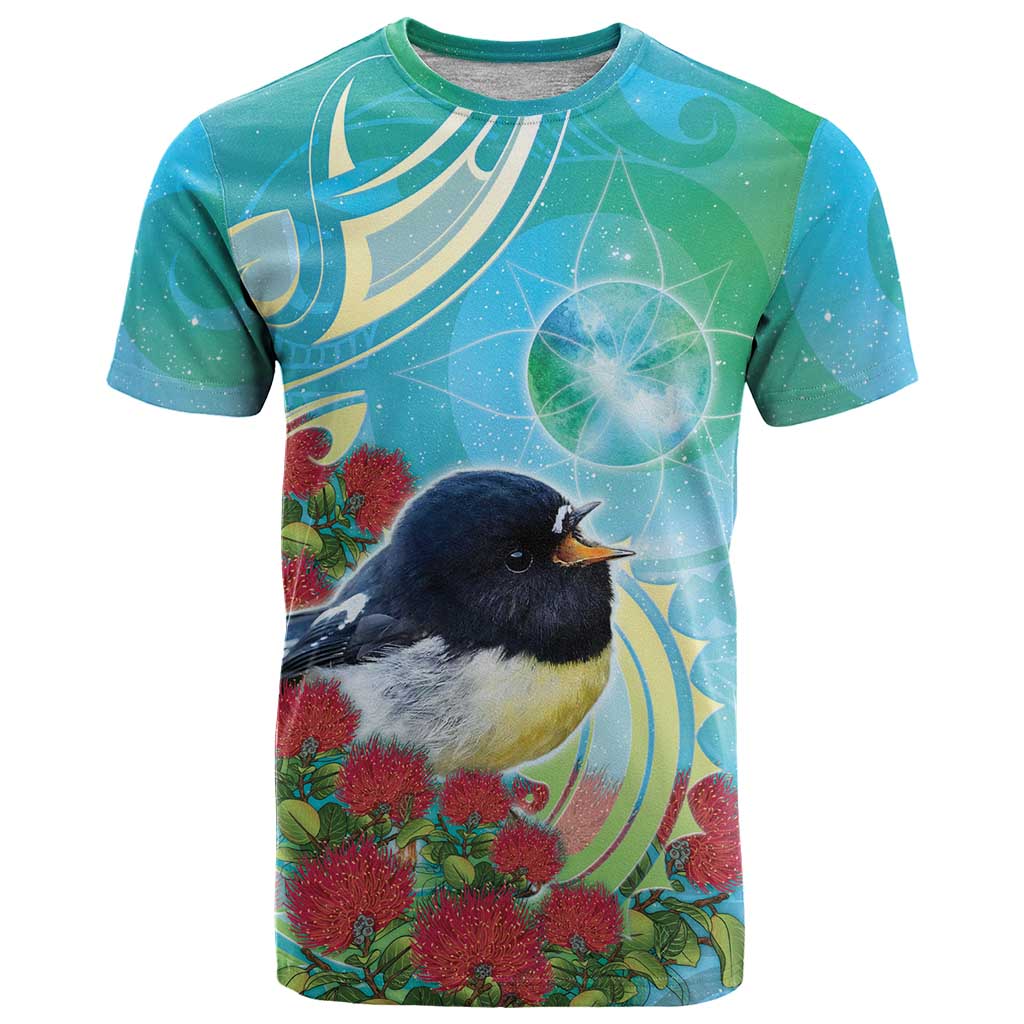 New Zealand Tomtit T Shirt Maori Koru With Pohutukawa Galaxy Style - Aussie Hoodie