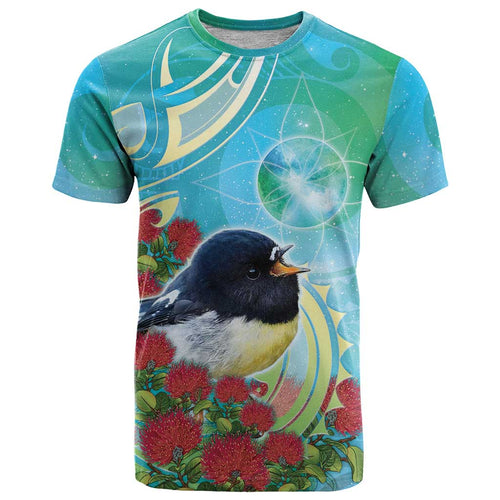 New Zealand Tomtit T Shirt Maori Koru With Pohutukawa Galaxy Style - Aussie Hoodie