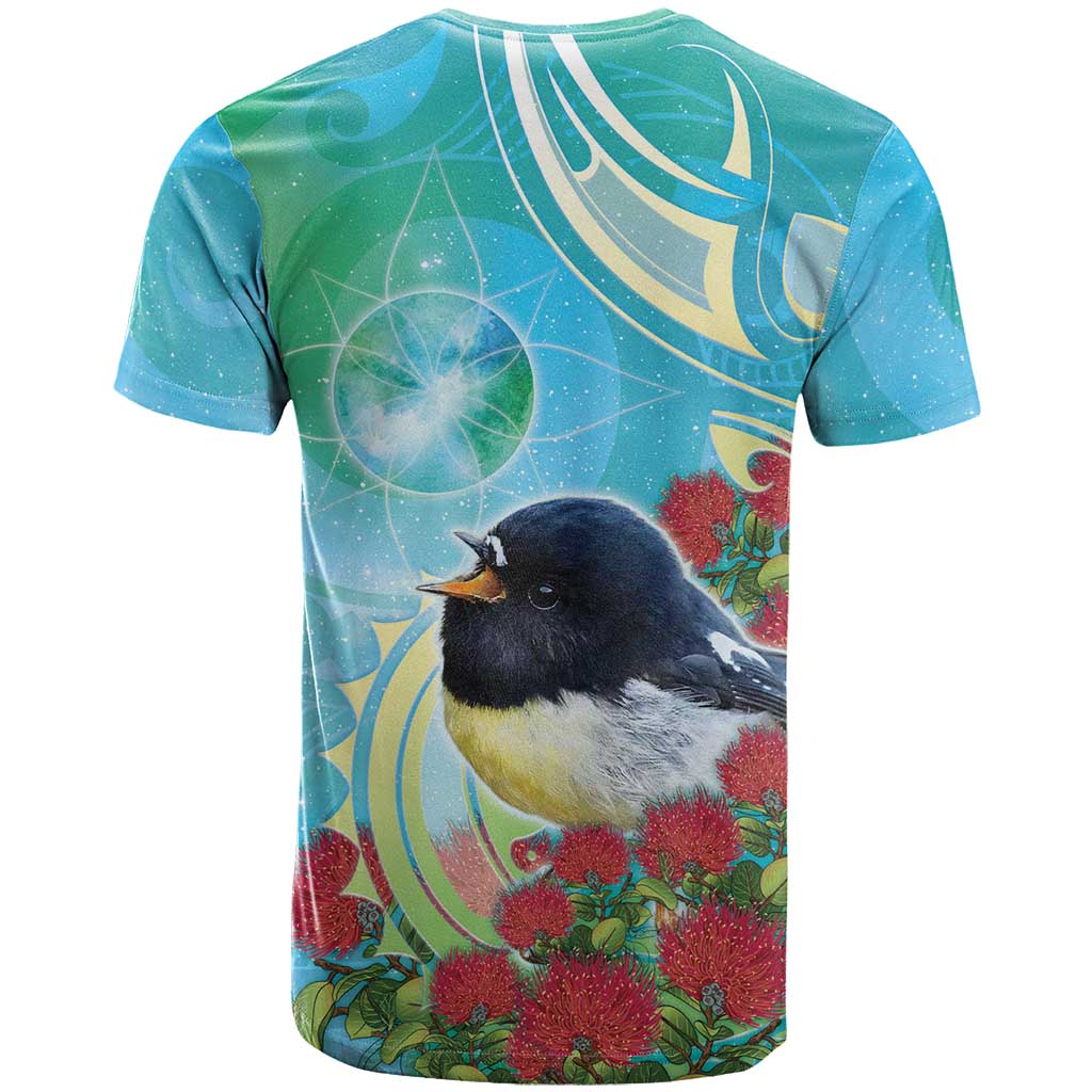 New Zealand Tomtit T Shirt Maori Koru With Pohutukawa Galaxy Style - Aussie Hoodie