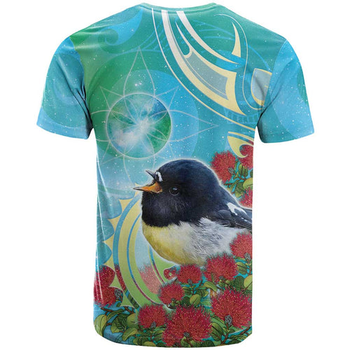 New Zealand Tomtit T Shirt Maori Koru With Pohutukawa Galaxy Style - Aussie Hoodie