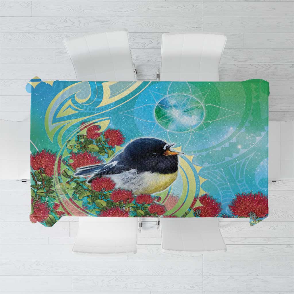 New Zealand Tomtit Tablecloth Maori Koru With Pohutukawa Galaxy Style - Aussie Hoodie