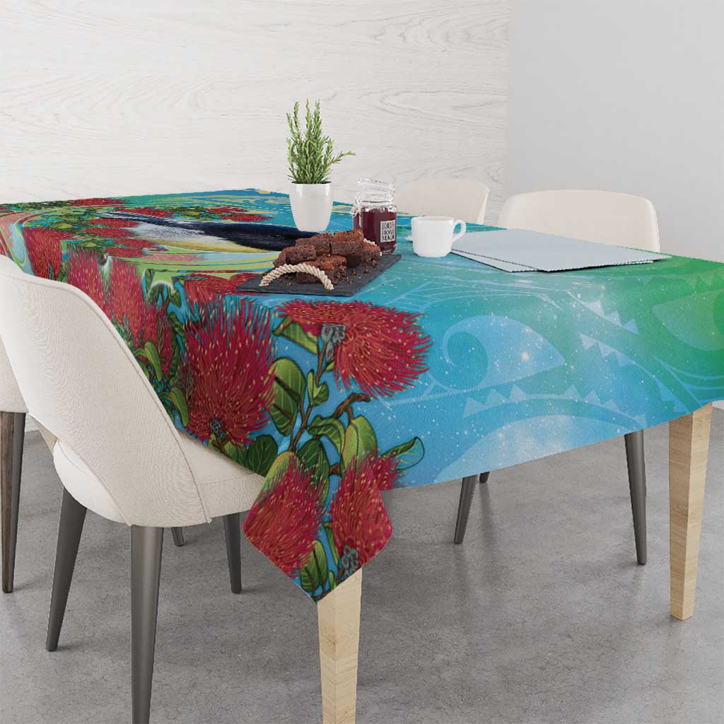 New Zealand Tomtit Tablecloth Maori Koru With Pohutukawa Galaxy Style - Aussie Hoodie
