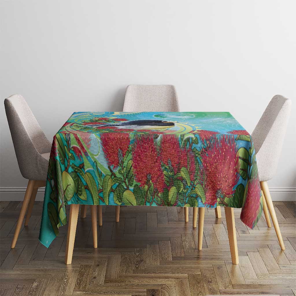 New Zealand Tomtit Tablecloth Maori Koru With Pohutukawa Galaxy Style - Aussie Hoodie