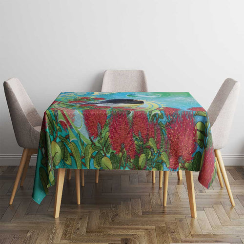 New Zealand Tomtit Tablecloth Maori Koru With Pohutukawa Galaxy Style - Aussie Hoodie