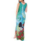 New Zealand Tomtit Tank Maxi Dress Maori Koru With Pohutukawa Galaxy Style - Aussie Hoodie
