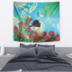 New Zealand Tomtit Tapestry Maori Koru With Pohutukawa Galaxy Style - Aussie Hoodie