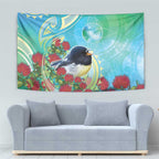 New Zealand Tomtit Tapestry Maori Koru With Pohutukawa Galaxy Style - Aussie Hoodie