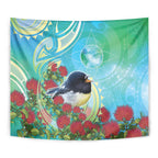 New Zealand Tomtit Tapestry Maori Koru With Pohutukawa Galaxy Style - Aussie Hoodie