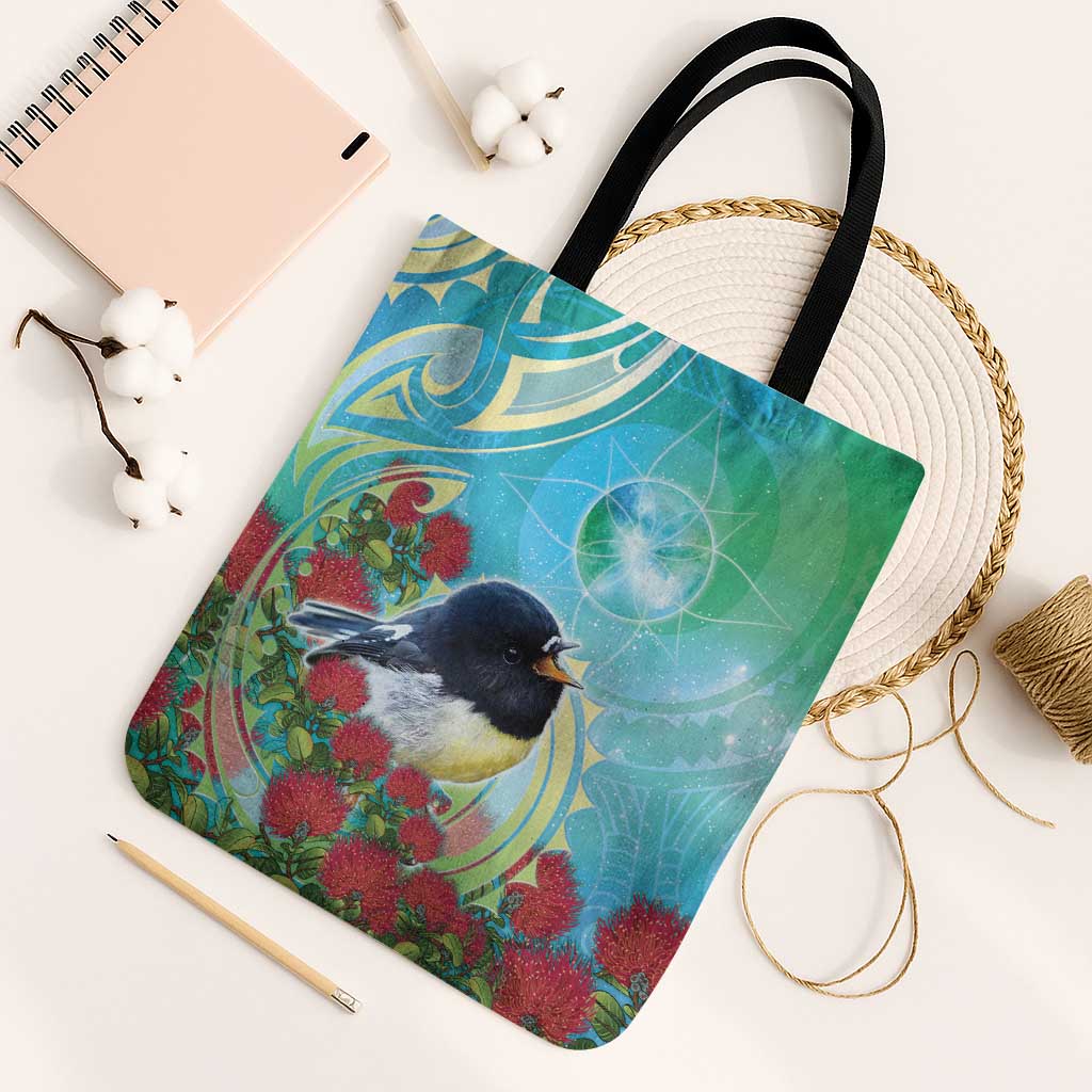 New Zealand Tomtit Tote Bag Maori Koru With Pohutukawa Galaxy Style - Aussie Hoodie