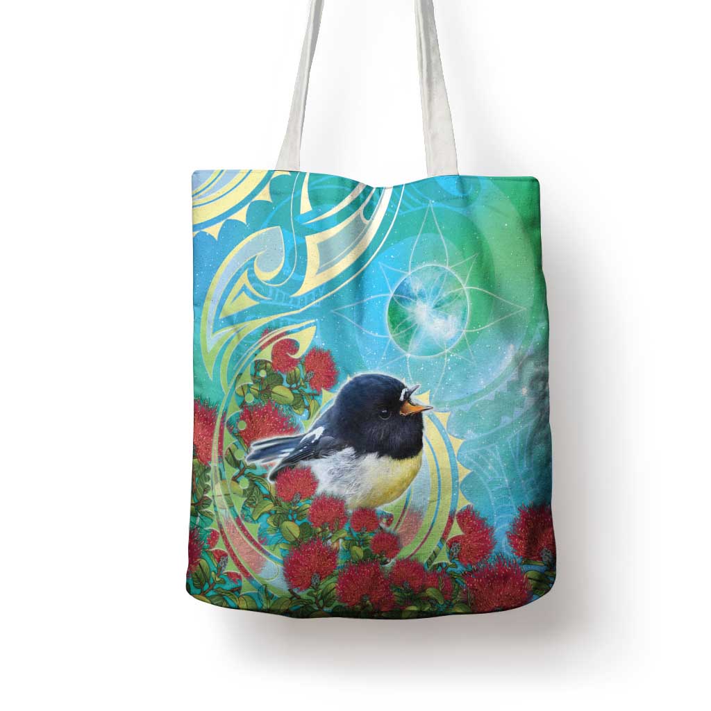 New Zealand Tomtit Tote Bag Maori Koru With Pohutukawa Galaxy Style - Aussie Hoodie