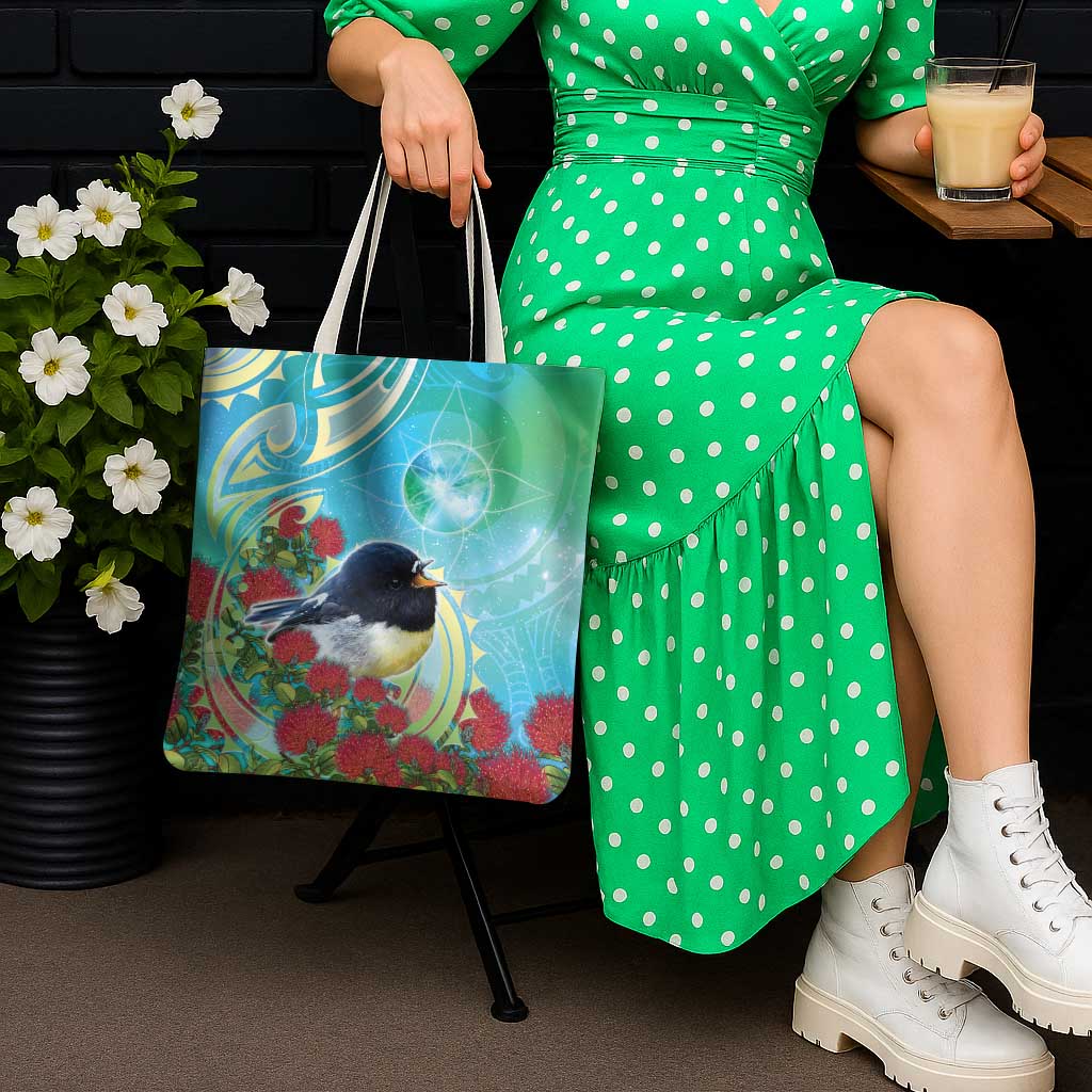 New Zealand Tomtit Tote Bag Maori Koru With Pohutukawa Galaxy Style - Aussie Hoodie