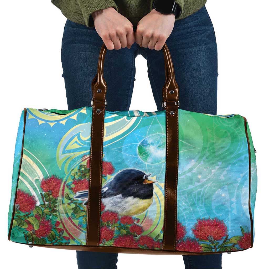 New Zealand Tomtit Travel Bag Maori Koru With Pohutukawa Galaxy Style - Aussie Hoodie
