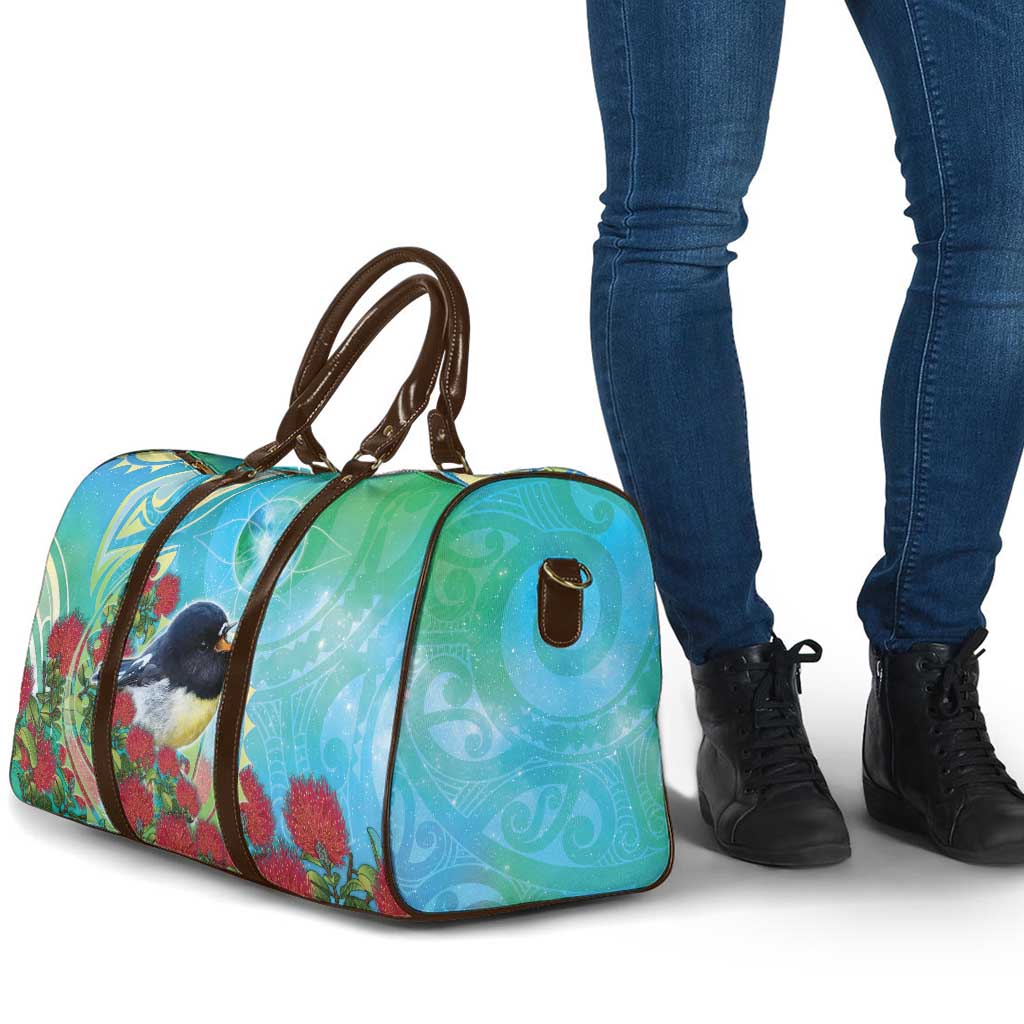 New Zealand Tomtit Travel Bag Maori Koru With Pohutukawa Galaxy Style - Aussie Hoodie