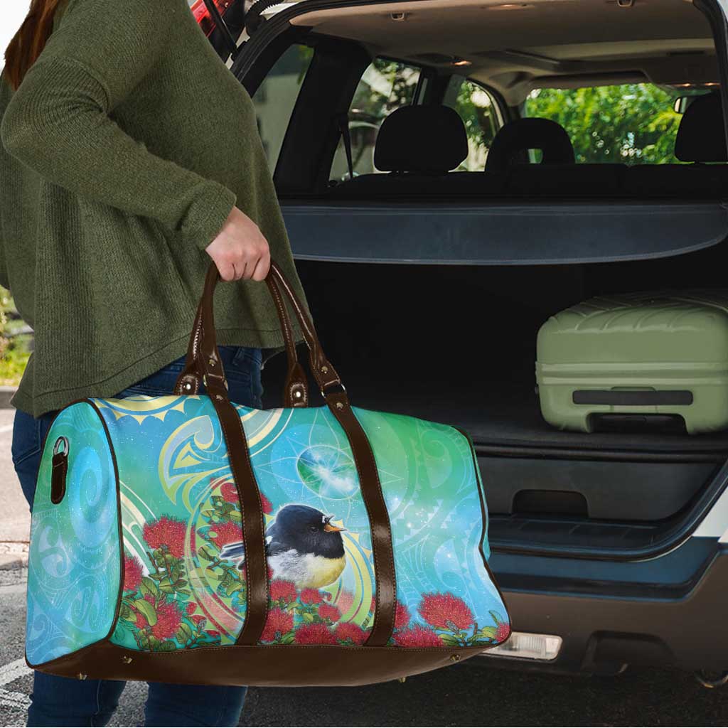 New Zealand Tomtit Travel Bag Maori Koru With Pohutukawa Galaxy Style - Aussie Hoodie