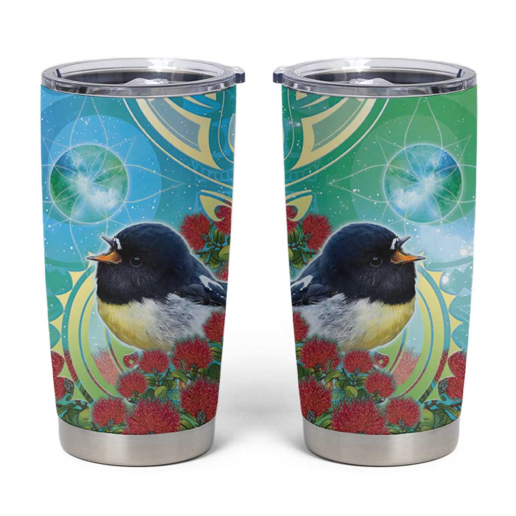 New Zealand Tomtit Tumbler Cup Maori Koru With Pohutukawa Galaxy Style - Aussie Hoodie