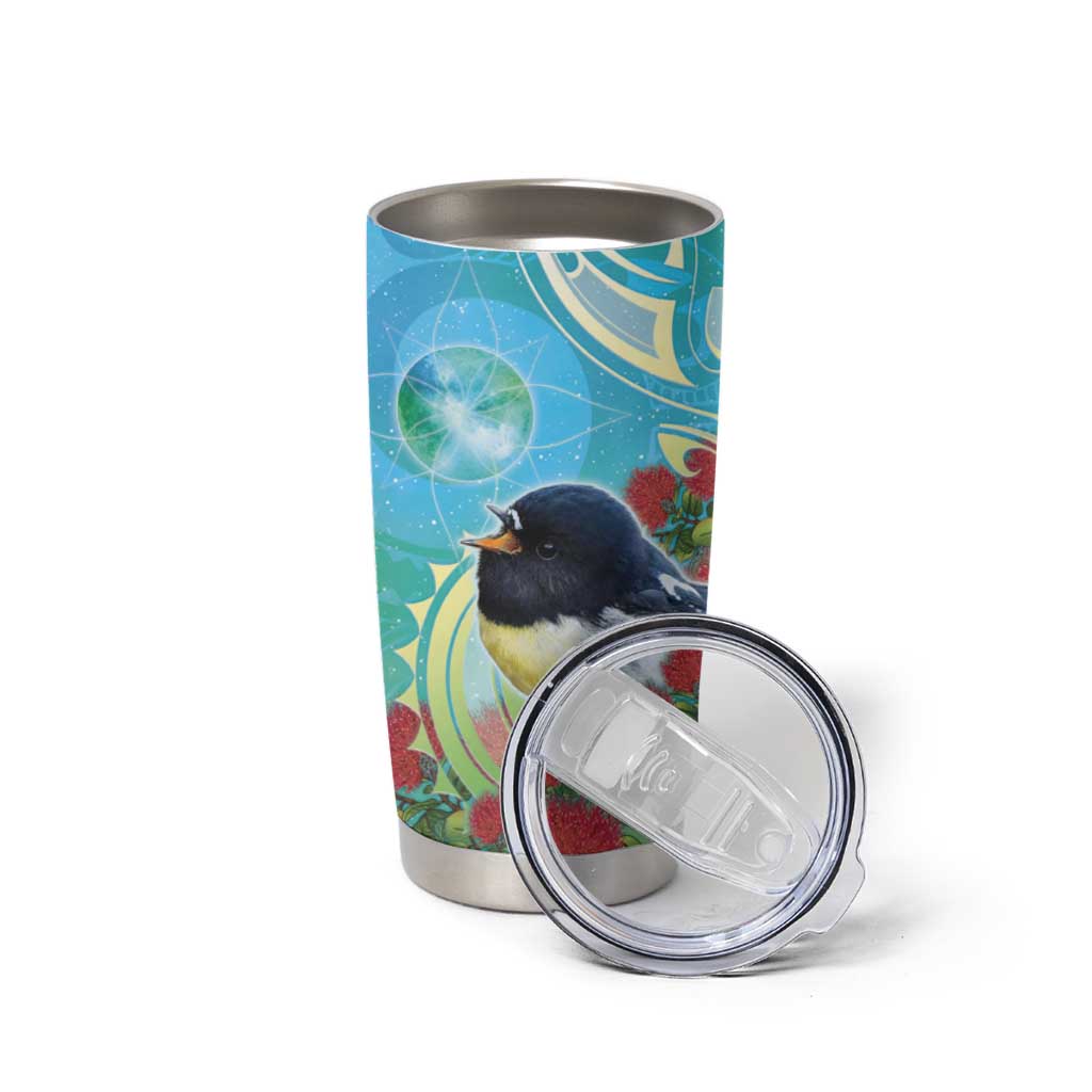New Zealand Tomtit Tumbler Cup Maori Koru With Pohutukawa Galaxy Style - Aussie Hoodie