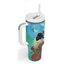 New Zealand Tomtit Tumbler With Handle Maori Koru With Pohutukawa Galaxy Style - Aussie Hoodie