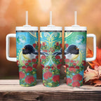 New Zealand Tomtit Tumbler With Handle Maori Koru With Pohutukawa Galaxy Style - Aussie Hoodie