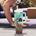 New Zealand Tomtit Tumbler With Handle Maori Koru With Pohutukawa Galaxy Style - Aussie Hoodie
