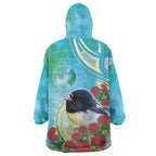 New Zealand Tomtit Wearable Blanket Hoodie Maori Koru With Pohutukawa Galaxy Style - Aussie Hoodie