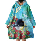 New Zealand Tomtit Wearable Blanket Hoodie Maori Koru With Pohutukawa Galaxy Style - Aussie Hoodie