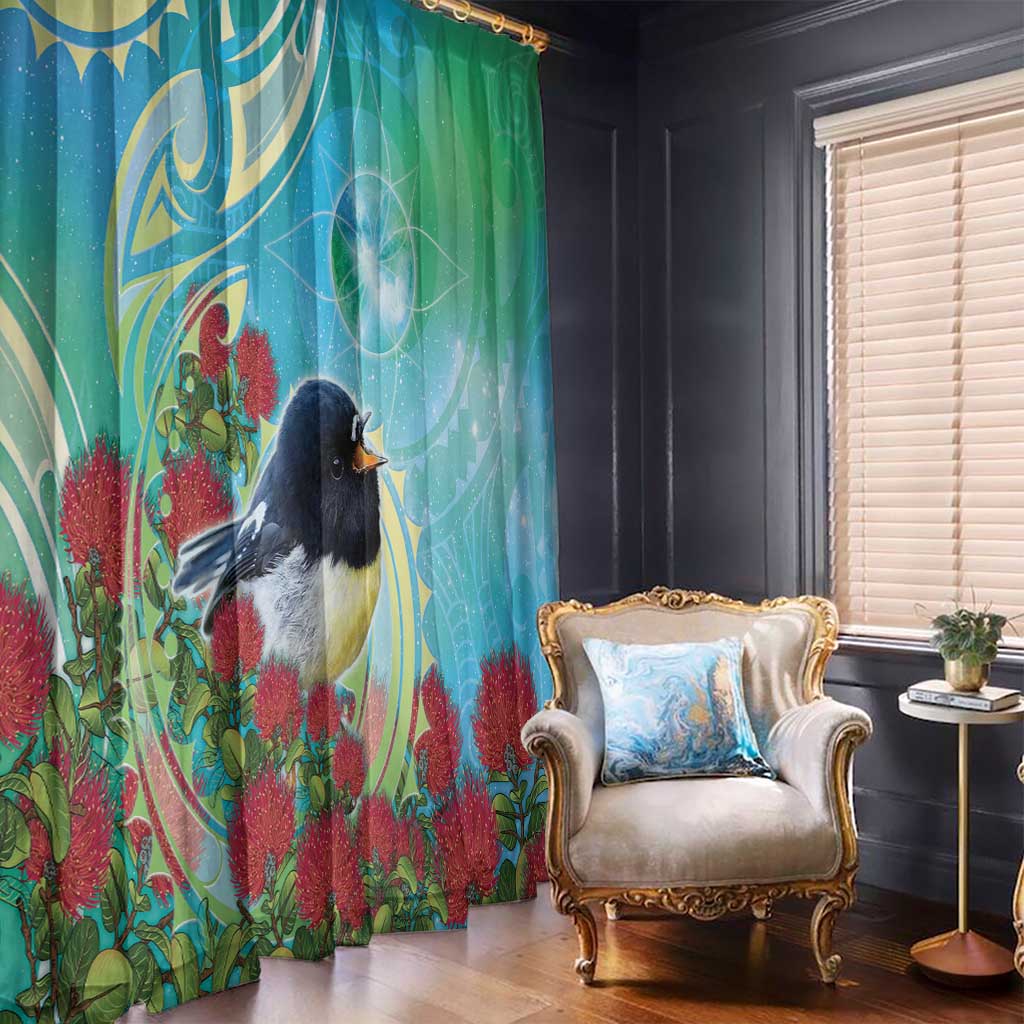 New Zealand Tomtit Window Curtain Maori Koru With Pohutukawa Galaxy Style - Aussie Hoodie