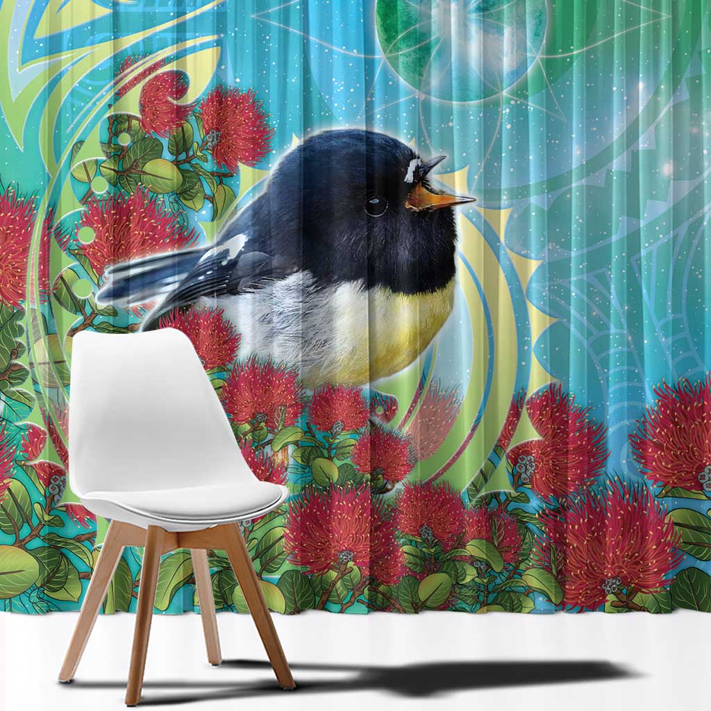 New Zealand Tomtit Window Curtain Maori Koru With Pohutukawa Galaxy Style - Aussie Hoodie