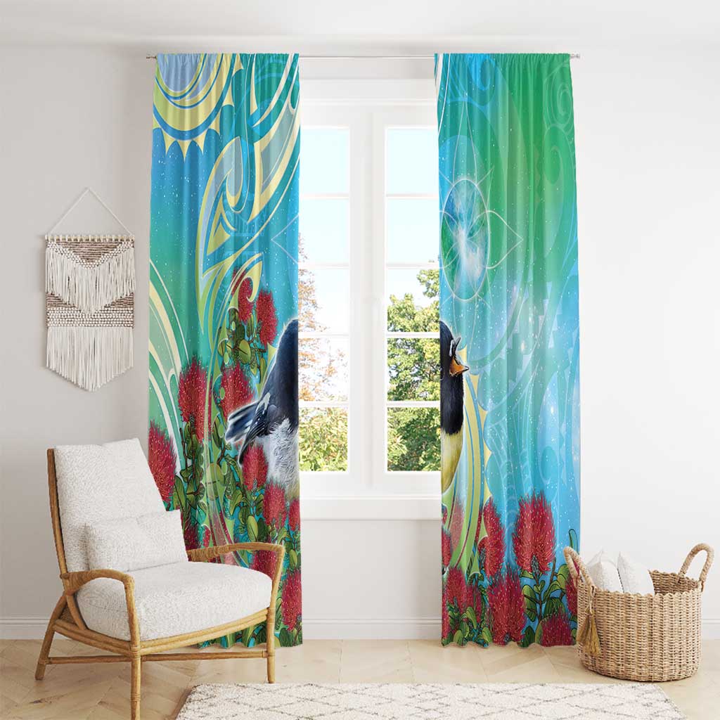 New Zealand Tomtit Window Curtain Maori Koru With Pohutukawa Galaxy Style - Aussie Hoodie