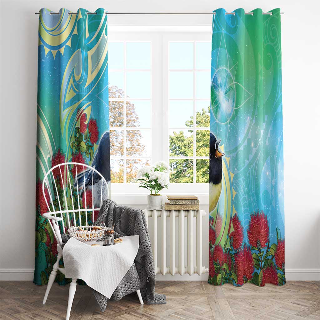 New Zealand Tomtit Window Curtain Maori Koru With Pohutukawa Galaxy Style - Aussie Hoodie