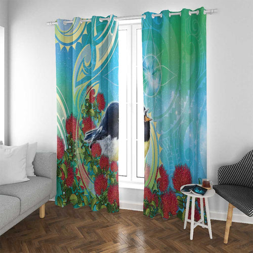 New Zealand Tomtit Window Curtain Maori Koru With Pohutukawa Galaxy Style - Aussie Hoodie