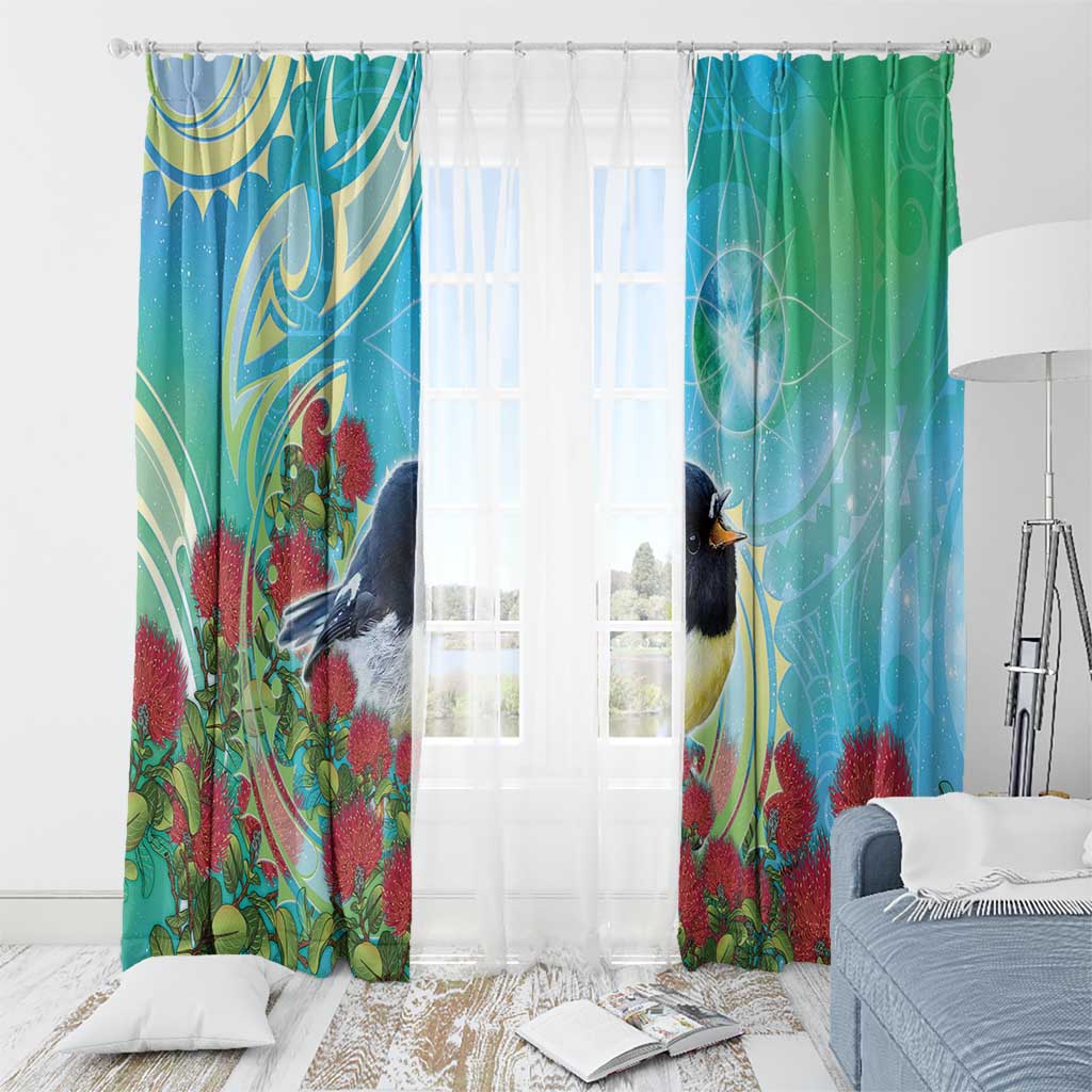 New Zealand Tomtit Window Curtain Maori Koru With Pohutukawa Galaxy Style - Aussie Hoodie