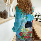 New Zealand Tomtit Women Casual Shirt Maori Koru With Pohutukawa Galaxy Style - Aussie Hoodie