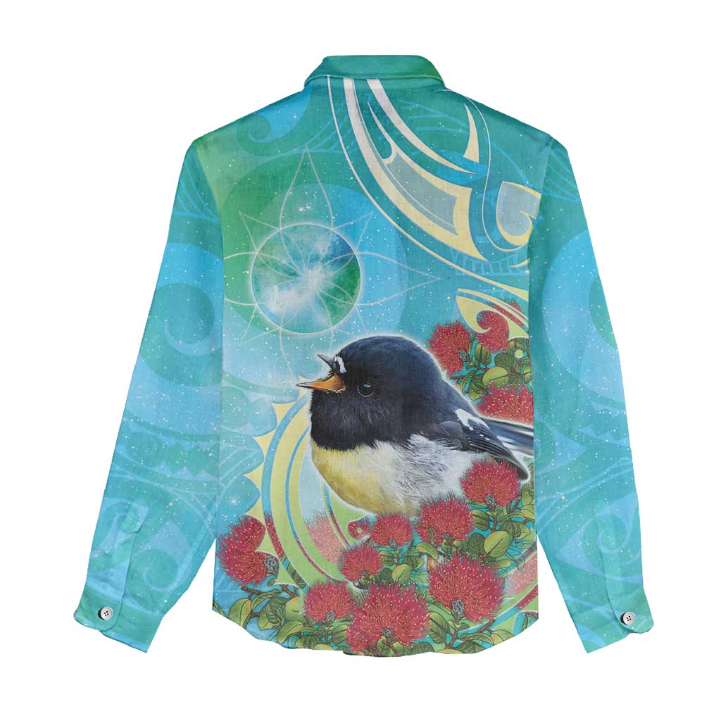 New Zealand Tomtit Women Casual Shirt Maori Koru With Pohutukawa Galaxy Style - Aussie Hoodie