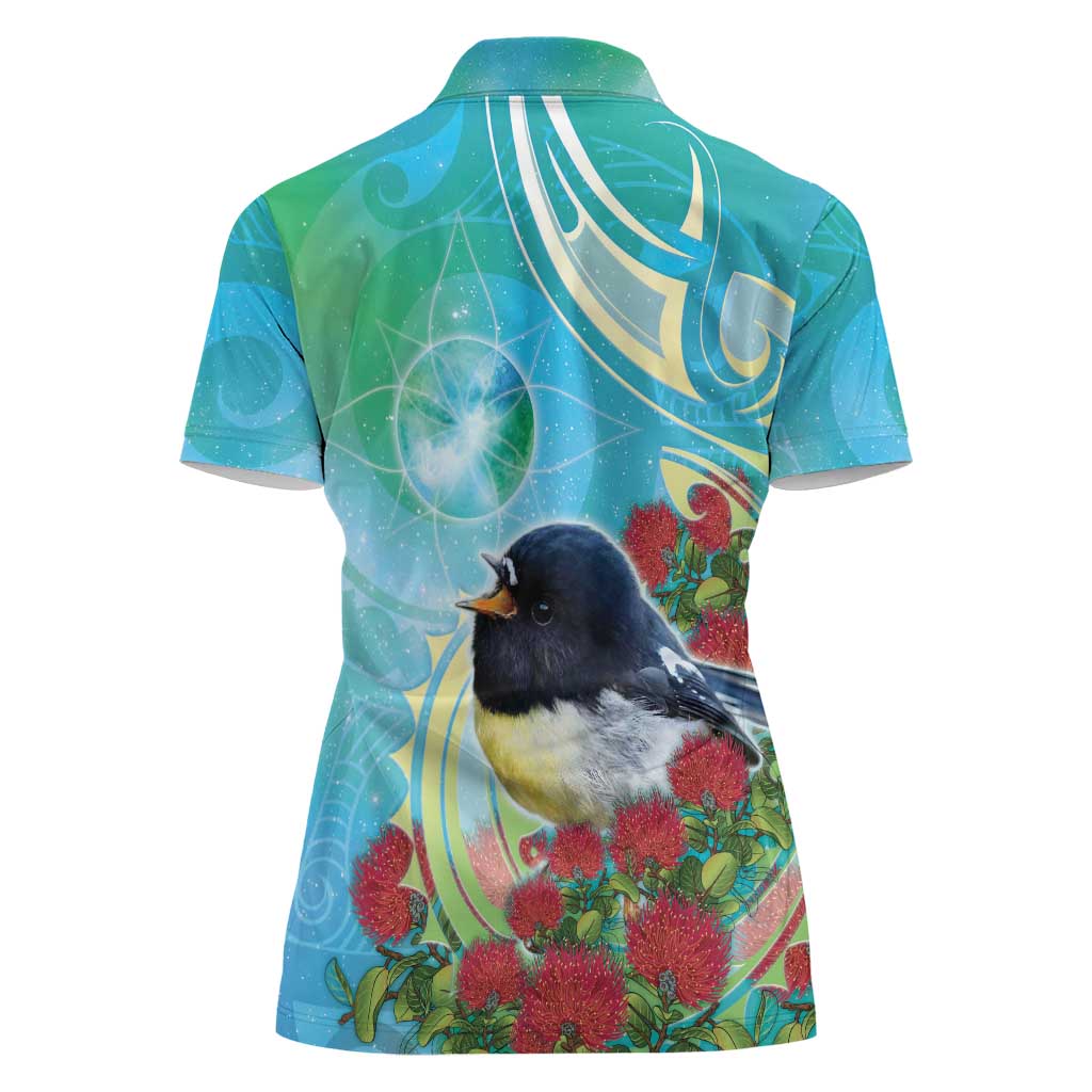 New Zealand Tomtit Women Polo Shirt Maori Koru With Pohutukawa Galaxy Style - Aussie Hoodie