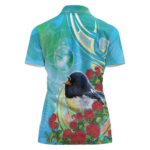 New Zealand Tomtit Women Polo Shirt Maori Koru With Pohutukawa Galaxy Style - Aussie Hoodie