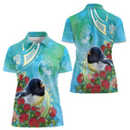 New Zealand Tomtit Women Polo Shirt Maori Koru With Pohutukawa Galaxy Style - Aussie Hoodie