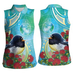 New Zealand Tomtit Women Sleeveless Polo Shirt Maori Koru With Pohutukawa Galaxy Style - Aussie Hoodie