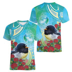 New Zealand Tomtit Women V-Neck T-Shirt Maori Koru With Pohutukawa Galaxy Style - Aussie Hoodie