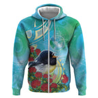 New Zealand Tomtit Zip Hoodie Maori Koru With Pohutukawa Galaxy Style - Aussie Hoodie