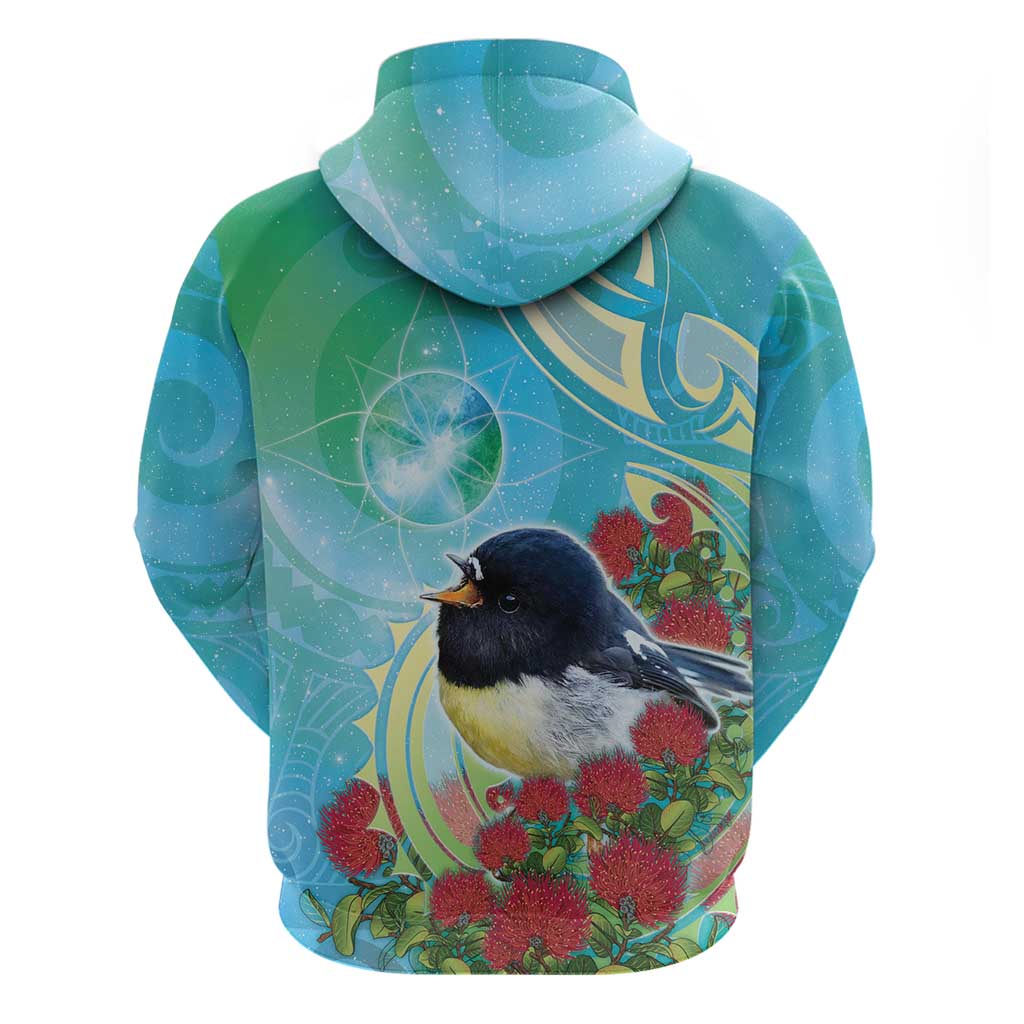 New Zealand Tomtit Zip Hoodie Maori Koru With Pohutukawa Galaxy Style - Aussie Hoodie