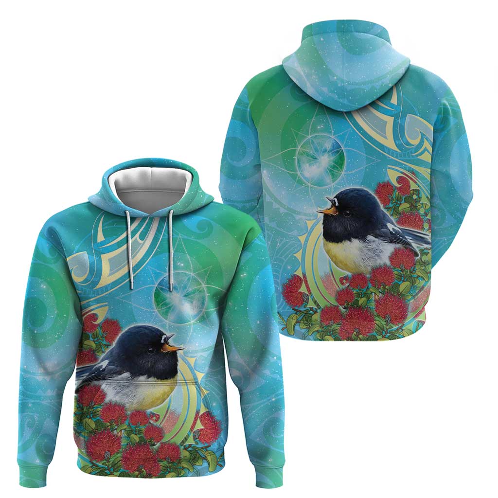 New Zealand Tomtit Zip Hoodie Maori Koru With Pohutukawa Galaxy Style - Aussie Hoodie