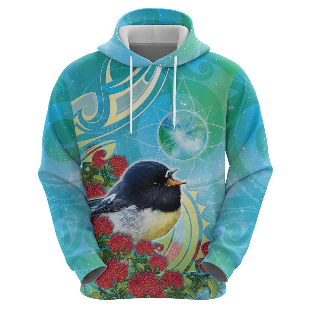 New Zealand Tomtit Zip Hoodie Maori Koru With Pohutukawa Galaxy Style - Aussie Hoodie