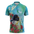 New Zealand Tomtit Zipper Polo Shirt Maori Koru With Pohutukawa Galaxy Style - Aussie Hoodie