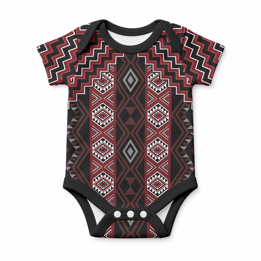 New Zealand Aotearoa Baby Onesie Red Poutama With Taniko Pattern