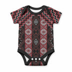 New Zealand Aotearoa Baby Onesie Red Poutama With Taniko Pattern