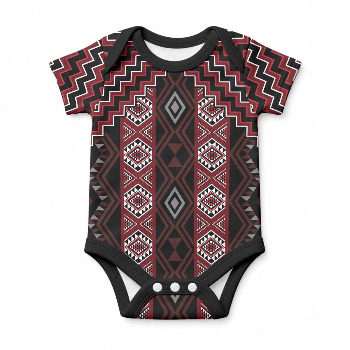 New Zealand Aotearoa Baby Onesie Red Poutama With Taniko Pattern