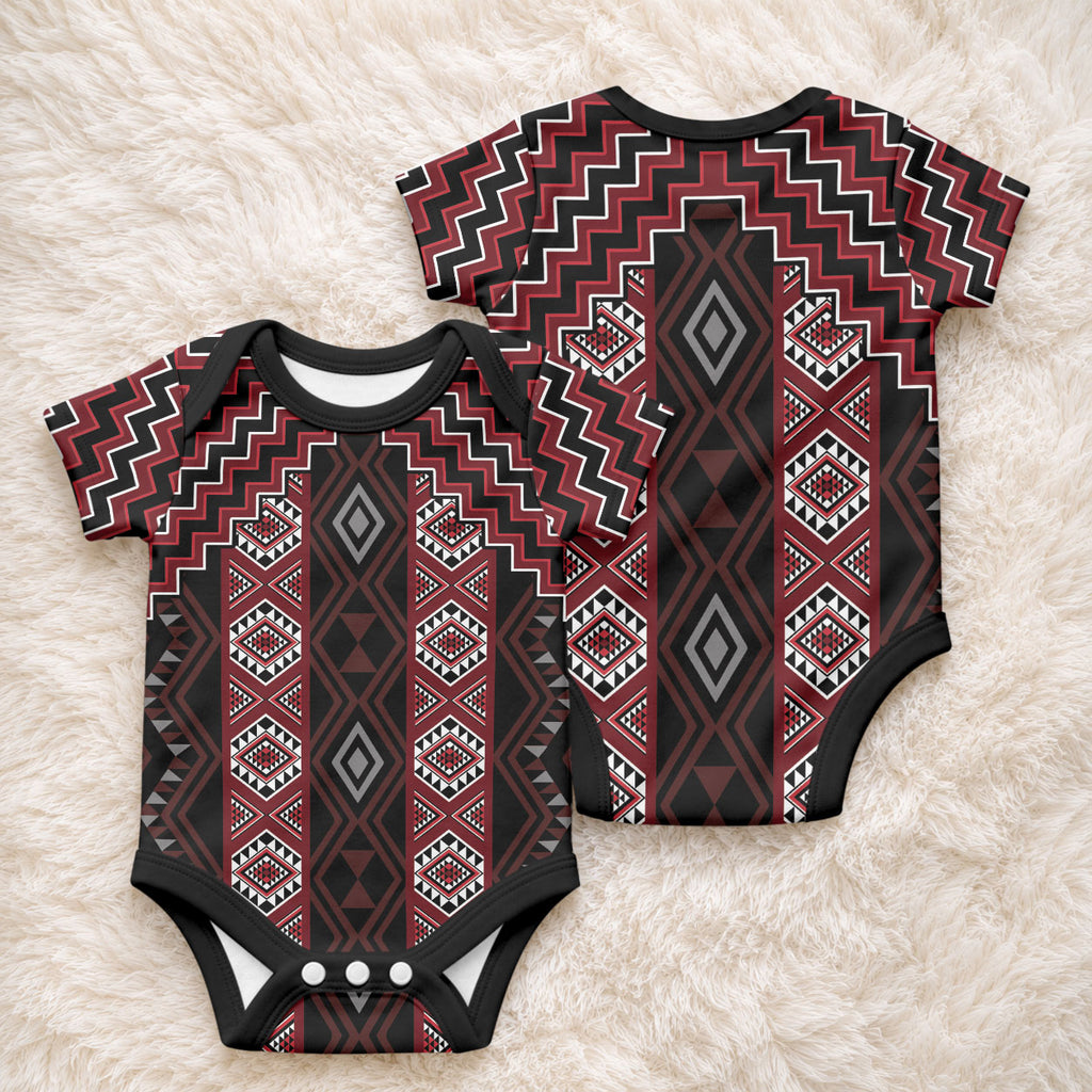 New Zealand Aotearoa Baby Onesie Red Poutama With Taniko Pattern