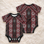 New Zealand Aotearoa Baby Onesie Red Poutama With Taniko Pattern