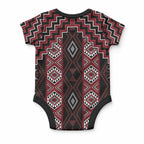New Zealand Aotearoa Baby Onesie Red Poutama With Taniko Pattern