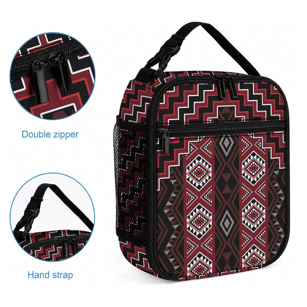 New Zealand Aotearoa Lunch Bag Red Poutama With Taniko Pattern